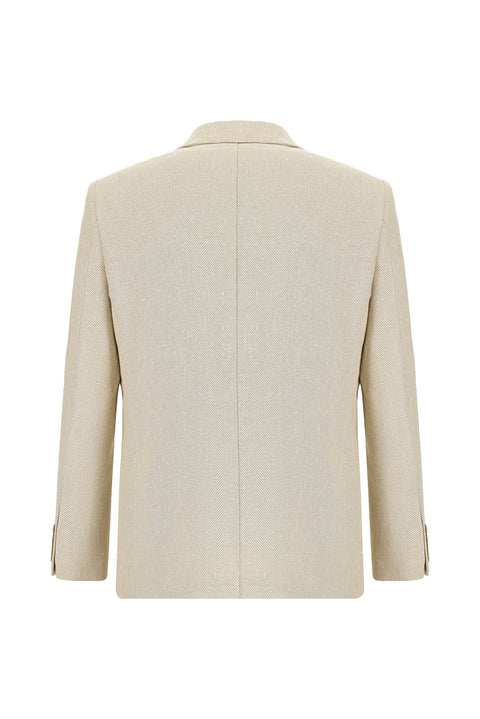 Açık Bej 7 Drop Slim Fit Dar Kesim Desenli Keten Karışımlı Ceket