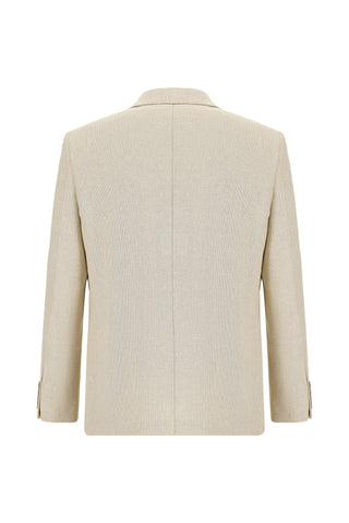  Açık Bej Relaxed Fit Rahat Kesim Desenli Keten Karışımlı Ceket