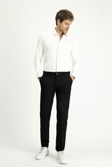 Siyah Regular Fit Likralı Kanvas / Chino Pantolon