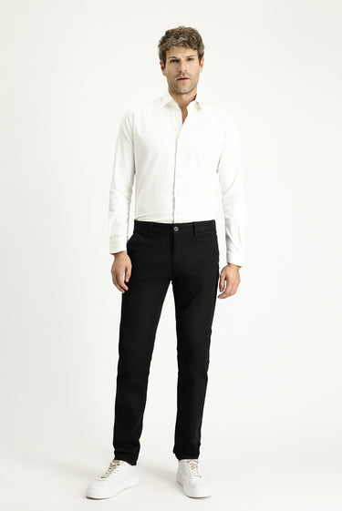 Siyah Regular Fit Likralı Kanvas / Chino Pantolon