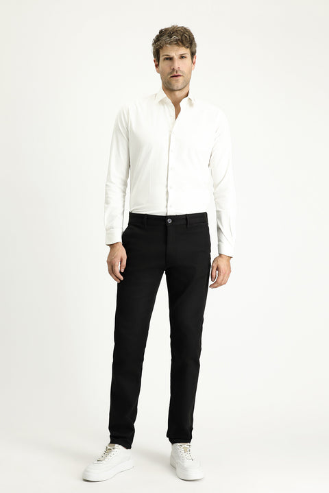Siyah Regular Fit Standart Kesim Likralı Kanvas / Chino Pantolon