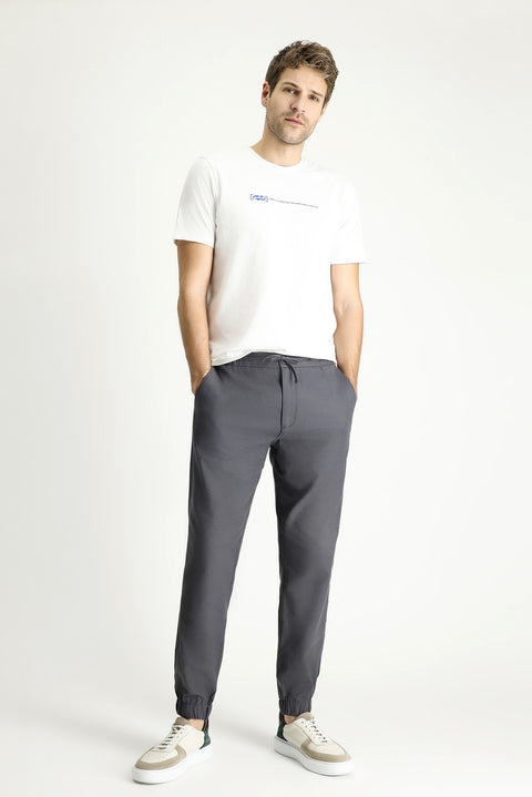Koyu Füme Regular Fit Standart Kesim Beli Lastikli İpli Pamuk Jogger Pantolon