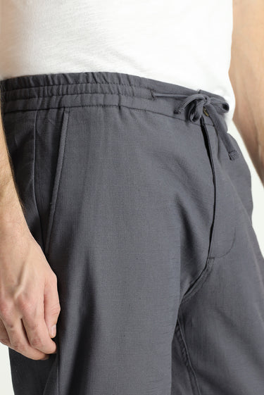  Koyu Füme Regular Fit Beli Lastikli İpli Pamuk Pantolon