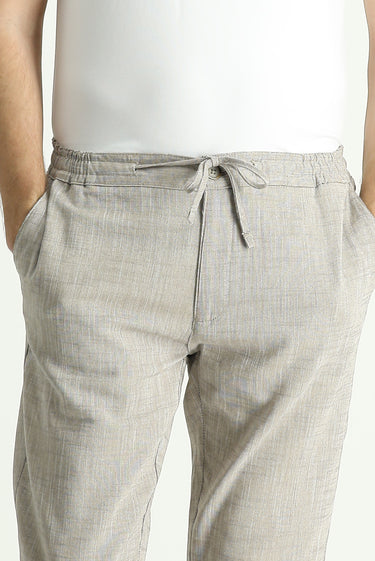 Orta Gri Regular Fit Beli Lastikli İpli Pamuk Pantolon