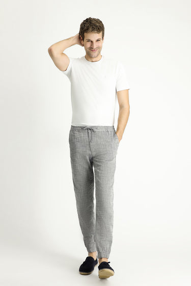 Koyu Lacivert Regular Fit Beli Lastikli İpli Pamuk Pantolon