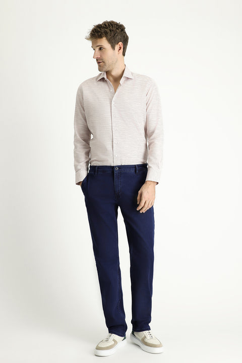 Orta Lacivert 6 Drop Regular Fit Standart Kesim Beli Lastikli Likralı Denim Look Pantolon