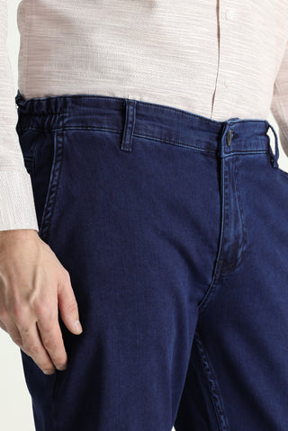  Orta Lacivert 6 Drop Regular Fit Standart Kesim Beli Lastikli Likralı Denim Look Pantolon