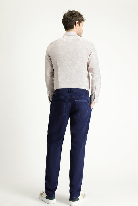 Orta Lacivert 6 Drop Regular Fit Standart Kesim Beli Lastikli Likralı Denim Look Pantolon