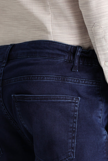 Orta Lacivert Regular Fit Beli Lastikli Likralı Denim Look Pantolon
