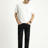 Black Relaxed Fit Lycra Denim Look Trousers