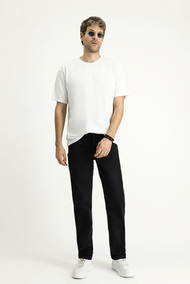 Siyah Regular Fit Likralı Denim Look Pantolon