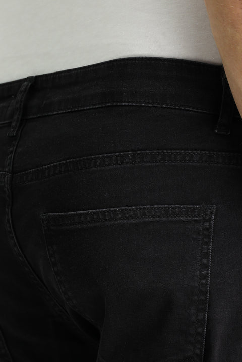 Black Relaxed Fit Lycra Denim Look Trousers