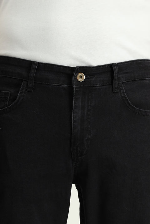 Black Regular Fit Standard Cut Lycra Denim Look Trousers