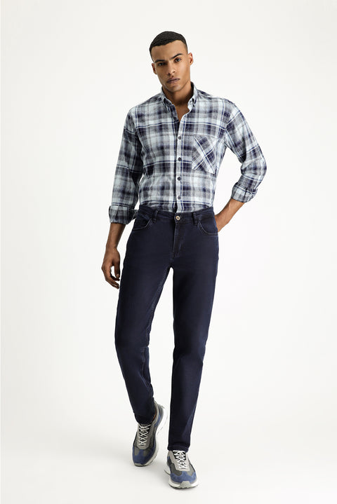 Koyu Lacivert 6 Drop Regular Fit Standart Kesim Likralı Denim Look Pantolon