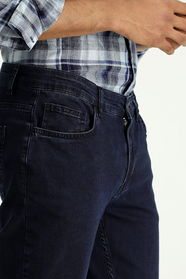 Koyu Lacivert Regular Fit Likralı Denim Look Pantolon