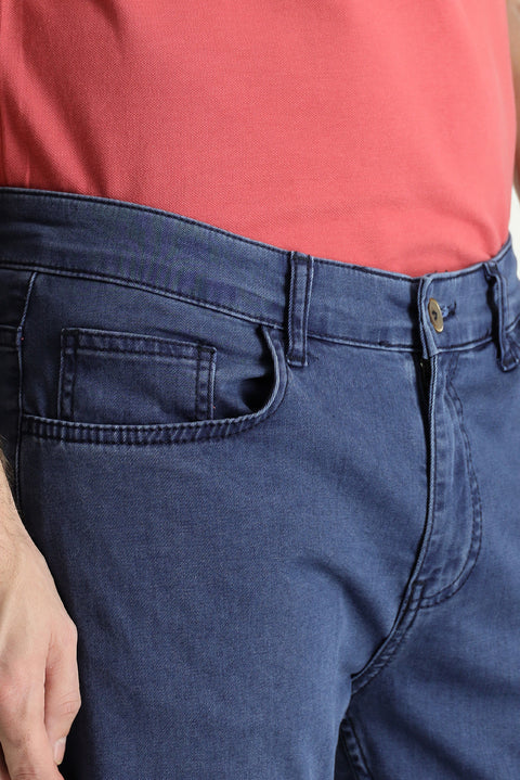 Koyu Mavi  Relaxed Fit Rahat Kesim Likralı Denim Look Pantolon