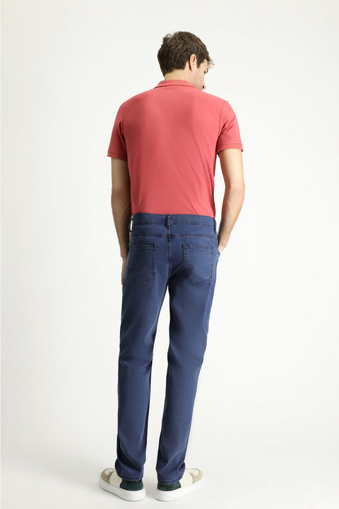 Koyu Mavi  6 Drop Regular Fit Standart Kesim Likralı Denim Look Pantolon