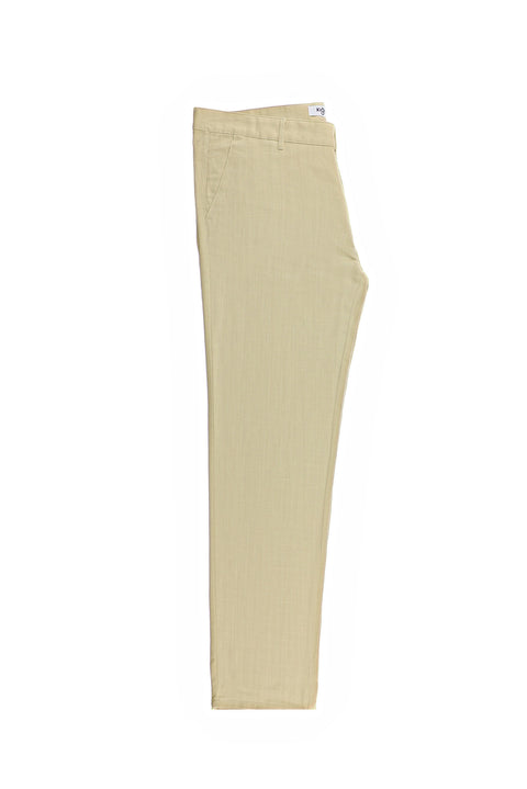 Mid Beige Relaxed Fit Linen Blend Canvas / Chino Trousers