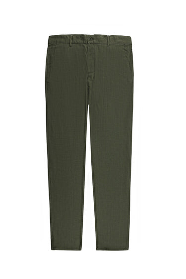 Orta Haki Relaxed Fit Rahat Kesim Keten Karışımlı Kanvas / Chino Pantolon