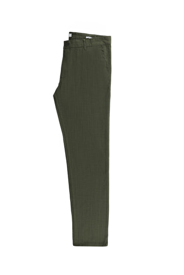 Orta Haki Relaxed Fit Rahat Kesim Keten Karışımlı Kanvas / Chino Pantolon