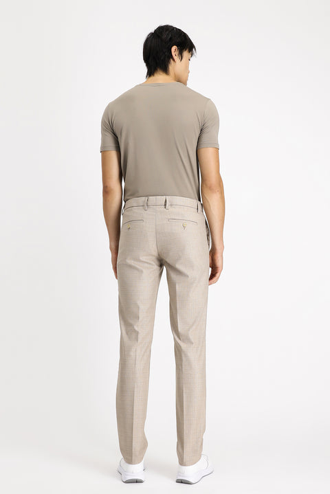 Açık Vizon 7 Drop Slim Fit Dar Kesim Desenli Beli Lastikli İpli Likralı Klasik Kumaş Pantolon