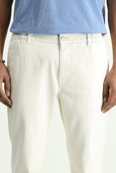 Ekru Regular Fit Beli Lastikli Kanvas / Chino Likralı Pantolon