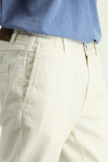Ekru Regular Fit Beli Lastikli Kanvas / Chino Likralı Pantolon