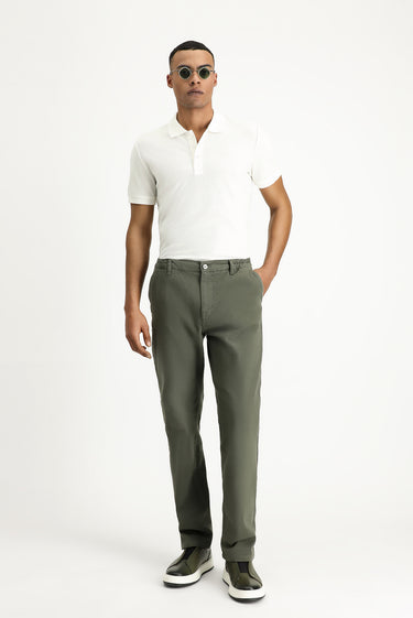 Orta Haki Regular Fit Beli Lastikli Likralı Kanvas / Chino Pantolon
