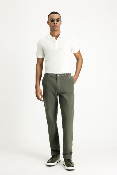 Orta Haki Regular Fit Standart Kesim Beli Lastikli Likralı Kanvas / Chino Pantolon
