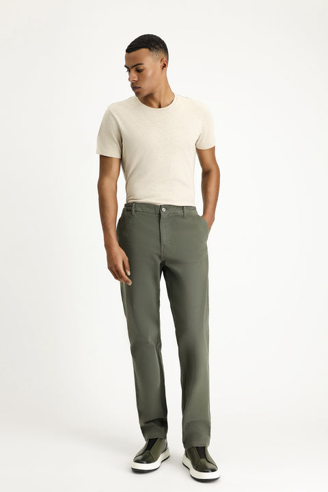 Orta Haki Regular Fit Standart Kesim Beli Lastikli Likralı Kanvas / Chino Pantolon