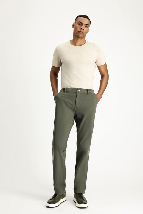 Orta Haki Regular Fit Standart Kesim Beli Lastikli Likralı Kanvas / Chino Pantolon