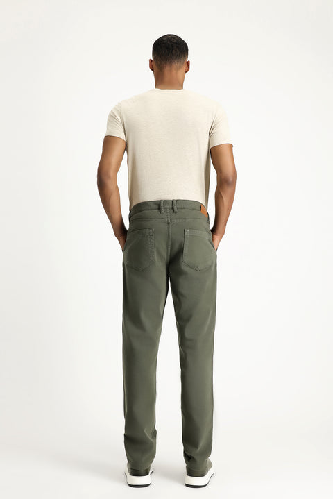 Orta Haki Regular Fit Standart Kesim Beli Lastikli Likralı Kanvas / Chino Pantolon