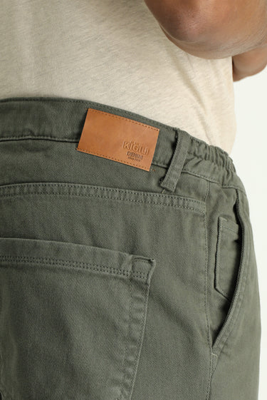 Orta Haki Regular Fit Beli Lastikli Likralı Kanvas / Chino Pantolon