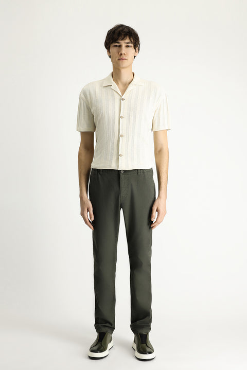 Orta Haki 6 Drop Regular Fit Standart Kesim Beli Lastikli Likralı Kanvas / Chino Pantolon