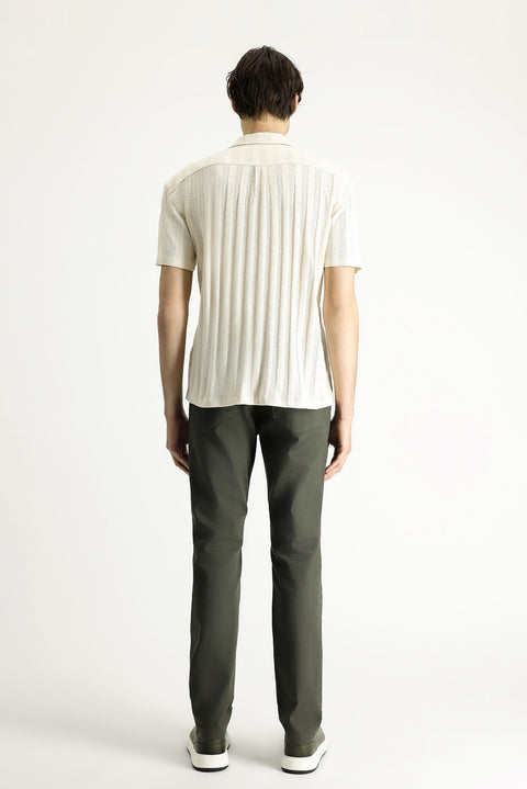 Orta Haki 6 Drop Regular Fit Standart Kesim Beli Lastikli Likralı Kanvas / Chino Pantolon