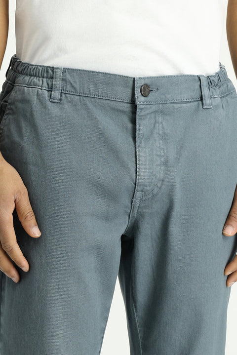 Petrol Yeşili Regular Fit Standart Kesim Beli Lastikli Likralı Kanvas / Chino Pantolon