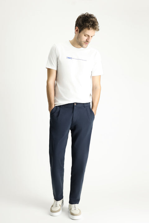 Koyu Lacivert Regular Fit Standart Kesim Beli Lastikli Likralı Kanvas / Chino Pantolon
