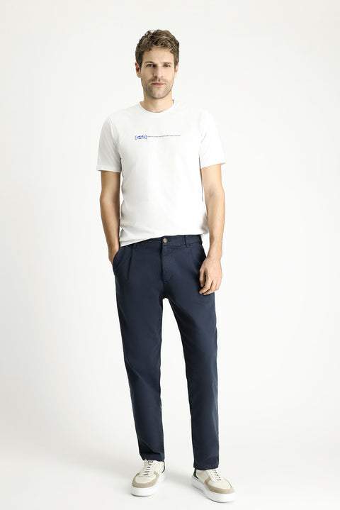 Koyu Lacivert 6 Drop Regular Fit Standart Kesim Beli Lastikli Likralı Kanvas / Chino Pantolon