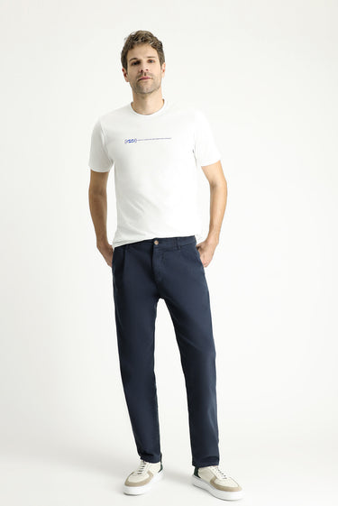 Koyu Lacivert Regular Fit Beli Lastikli Likralı Kanvas / Chino Pantolon
