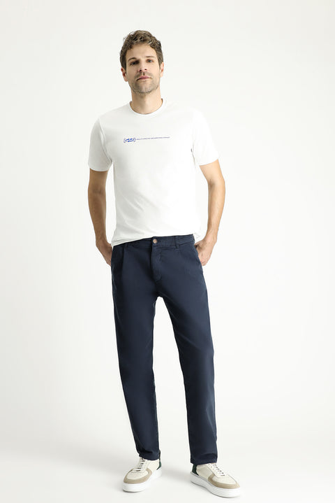 Koyu Lacivert 6 Drop Regular Fit Standart Kesim Beli Lastikli Likralı Kanvas / Chino Pantolon