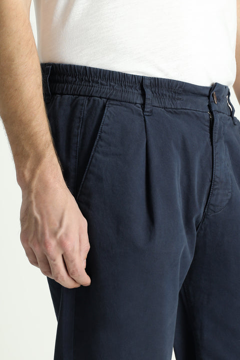 Koyu Lacivert 6 Drop Regular Fit Standart Kesim Beli Lastikli Likralı Kanvas / Chino Pantolon