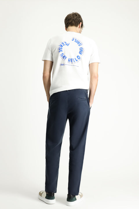 Koyu Lacivert 6 Drop Regular Fit Standart Kesim Beli Lastikli Likralı Kanvas / Chino Pantolon