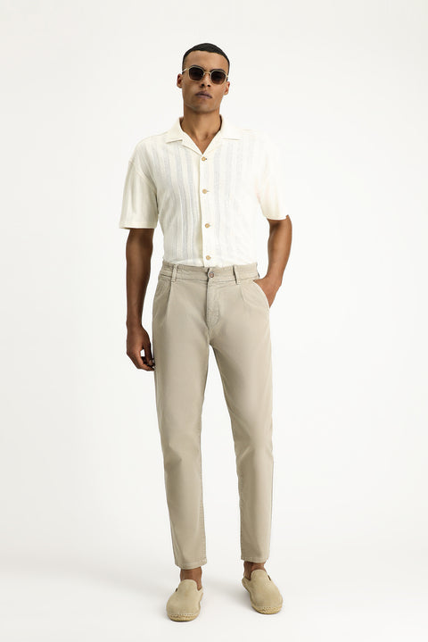 Orta Bej 6 Drop Regular Fit Standart Kesim Beli Lastikli Likralı Kanvas / Chino Pantolon