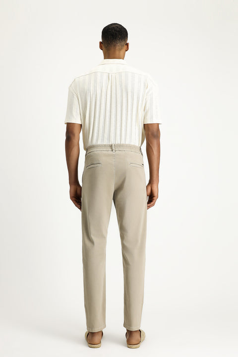 Orta Bej 6 Drop Regular Fit Standart Kesim Beli Lastikli Likralı Kanvas / Chino Pantolon