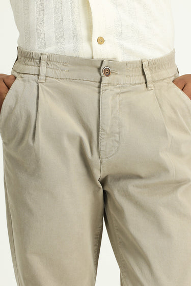 Orta Bej Regular Fit Beli Lastikli Likralı Kanvas / Chino Pantolon