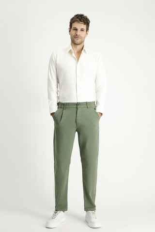  Orta Haki 6 Drop Regular Fit Standart Kesim Beli Lastikli Likralı Kanvas / Chino Pantolon