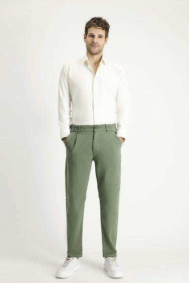 Orta Haki Regular Fit Beli Lastikli Likralı Kanvas / Chino Pantolon