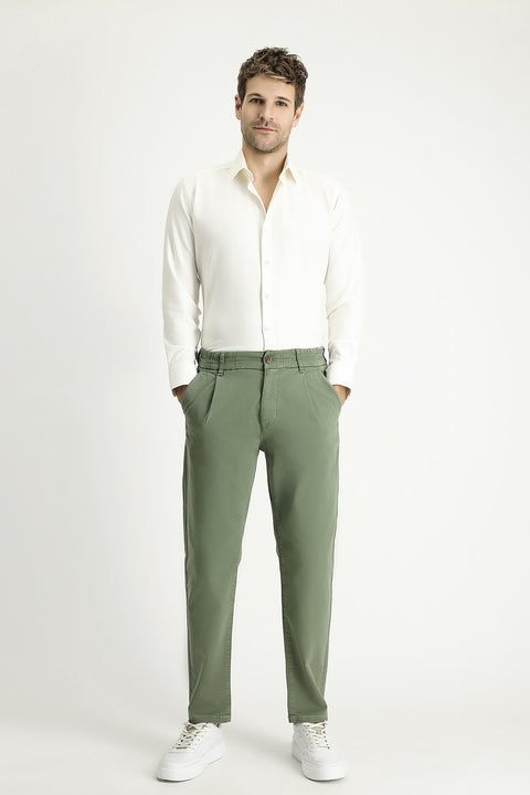 Orta Haki 6 Drop Regular Fit Standart Kesim Beli Lastikli Likralı Kanvas / Chino Pantolon