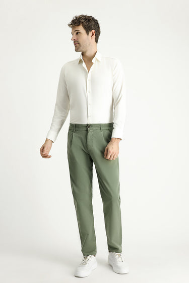 Orta Haki Regular Fit Beli Lastikli Likralı Kanvas / Chino Pantolon