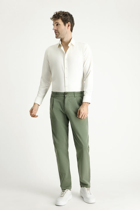 Orta Haki 6 Drop Regular Fit Standart Kesim Beli Lastikli Likralı Kanvas / Chino Pantolon